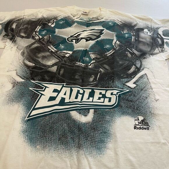 Riddell VTG Eagles AOP 90s All Over Print Single Stitch T-Shirt Size XL - Picture 1 of 10